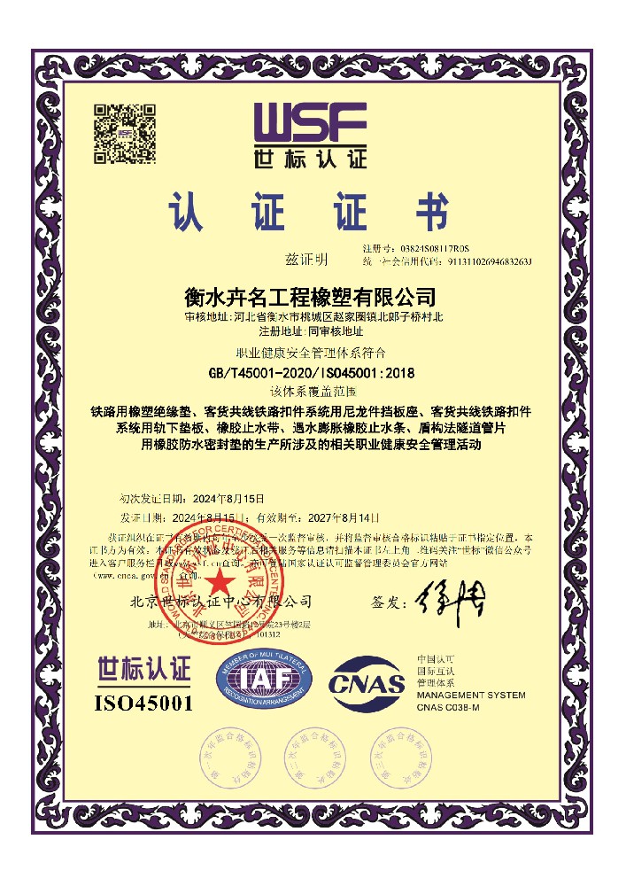 職業(yè)健康安全管理體系認(rèn)證證書